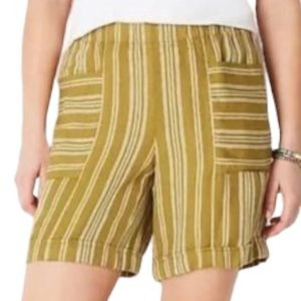 J. Jill Womens L Striped Linen Blend Cuffed Shorts